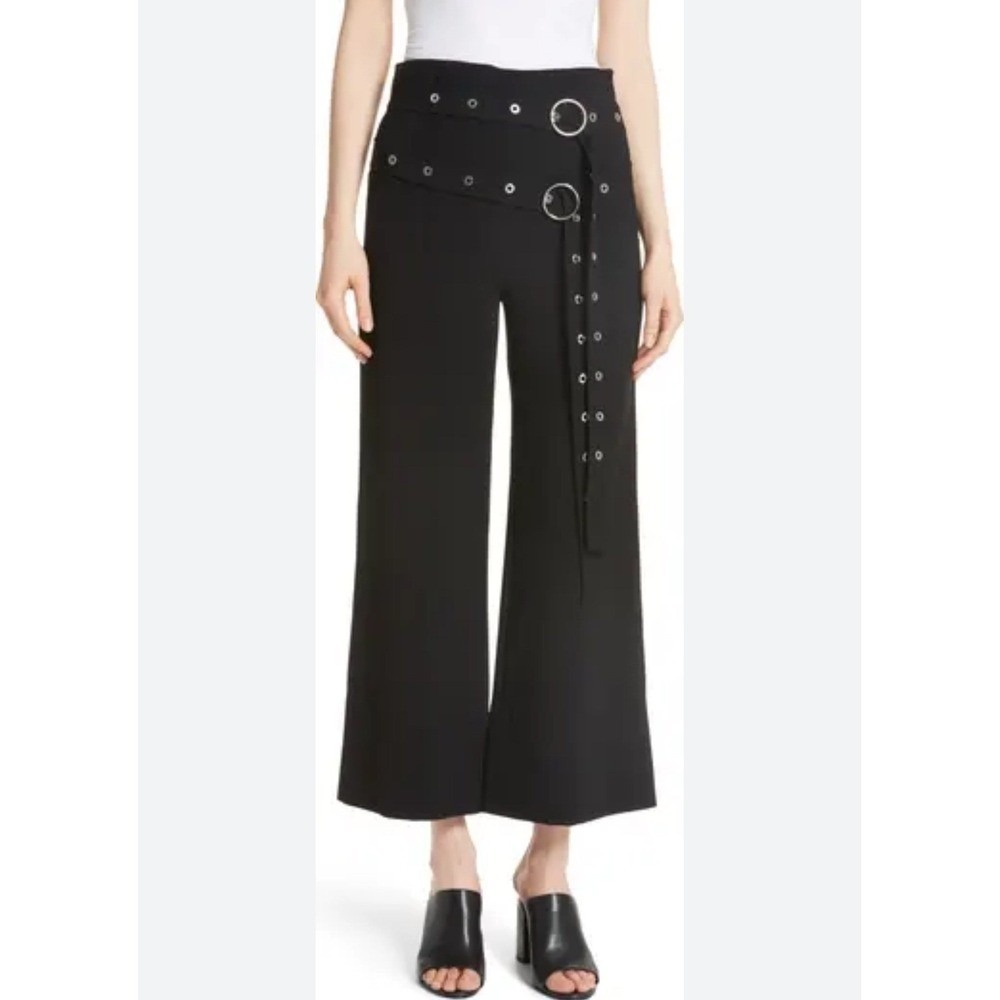 Cinq‎ a Sept Black Wide Leg Belted Grommet Culotte Pants Size 0